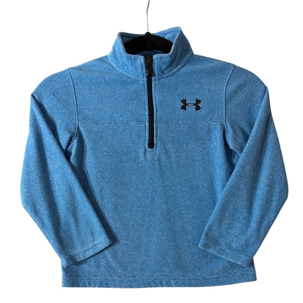 Under Armour Boys Quarter Zip Pullover Kids Size 5‎ Blue Heathered School